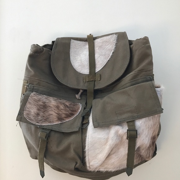 COWHIDE CANVAS BACK PACK VINTAGE CUSTOM BAG - Picture 5 of 8
